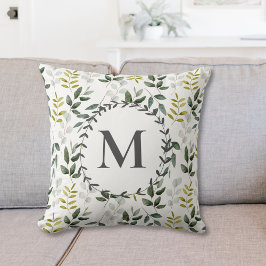 Cojín Decorativo Patrón de eucalipto tropical verde monogramado