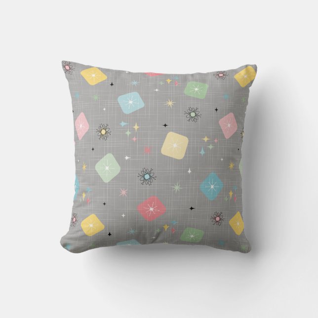 Cojín Decorativo Patrón de explosiones de estrellas atómicas retro  (Anverso)