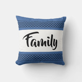 Cojín Decorativo Patrón de familia con tipografía elegante en azul 