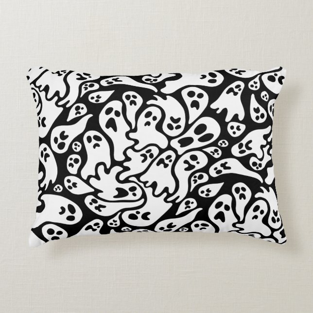 Cojín Decorativo Patrón De Fantasma Blanco Y Negro (Anverso)