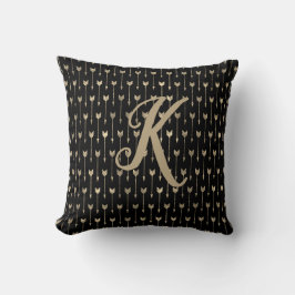 Cojín Decorativo Patrón de flecha negro y dorado monograma Purpurin
