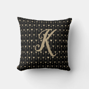 Cojín Decorativo Patrón de flecha negro y dorado monograma Purpurin
