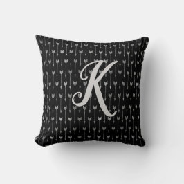 Cojín Decorativo Patrón de flecha negro y plateado monograma Purpur