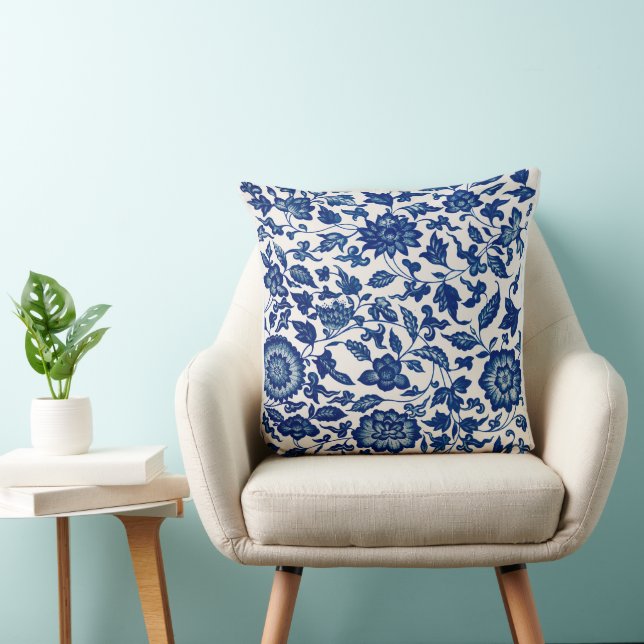 Cojín Decorativo Patrón de Flor Azul (Silla)