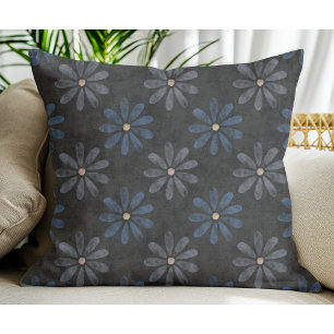 Cojín Decorativo Patrón de flor azul y gris suave negro
