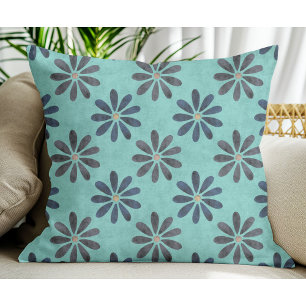 Cojín Decorativo Patrón de flor azul y gris suave Verde azulado