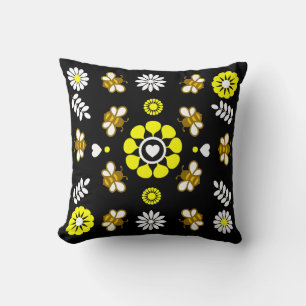 Cojín Decorativo Patrón de flor de abeja botánica