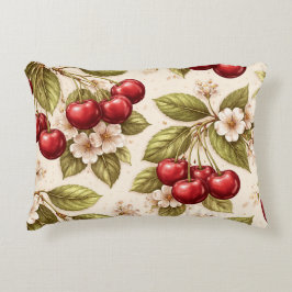 Cojín Decorativo Patrón de flor de cerezo vintage cerezas rojas 