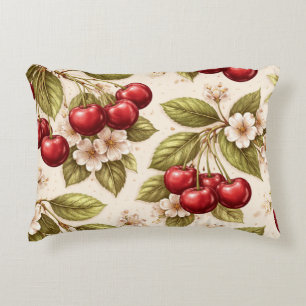 Cojín Decorativo Patrón de flor de cerezo vintage cerezas rojas
