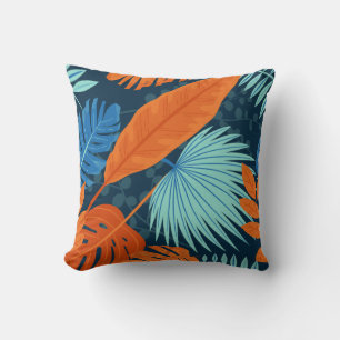 Cojín Decorativo Patrón de flor de color de agua del Naranja azul 