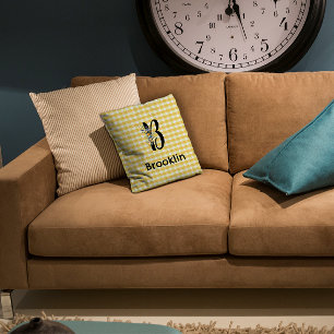 Cojín Decorativo Patrón de flor de color de agua inicial monograma