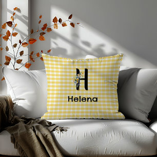 Cojín Decorativo Patrón de flor de color de agua inicial monograma