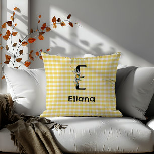 Cojín Decorativo Patrón de flor de color de agua inicial monograma