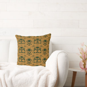 Cojín Decorativo Patrón de Flor de Cono Verde Cazador y Calabaza