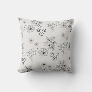 Cojín Decorativo Patrón de flor hippie Y2K de Retro negro gris