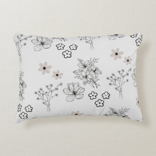 Cojín Decorativo Patrón de flor hippie Y2K de Retro negro gris
