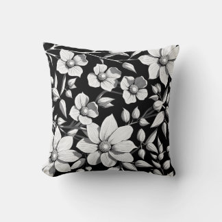 Cojín Decorativo Patrón de flor monocromo