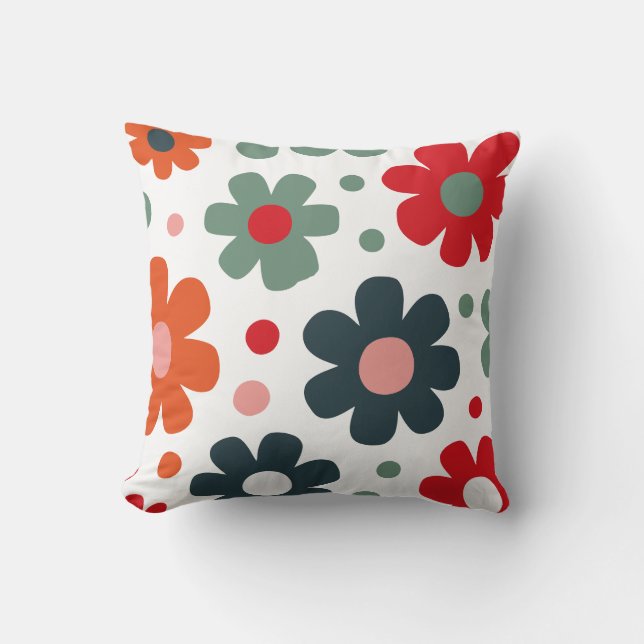 Cojín Decorativo Patrón de flor retro lúdico (Anverso)
