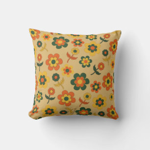 Cojín Decorativo Patrón de flor retro vintage naranja 70s