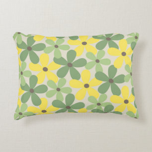 Cojín Decorativo Patrón de flor retro Y2K 70s verde amarillo