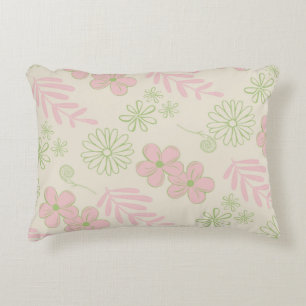 Cojín Decorativo Patrón de Flor Retro Y2K Verde Rosa Beige 70s