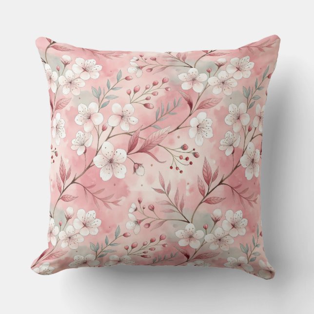 Cojín Decorativo Patrón de flor sakura rosado (Anverso)