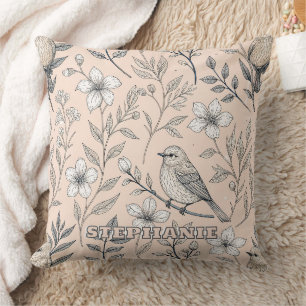 Cojín Decorativo Patrón de Flor Silvestre de Melocotón Vintage Pája