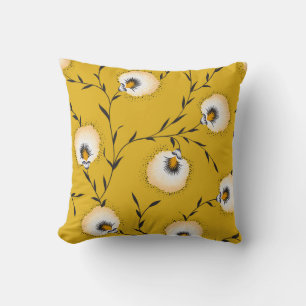 Cojín Decorativo patrón de flor sin soldadura sobre amarillo abstra