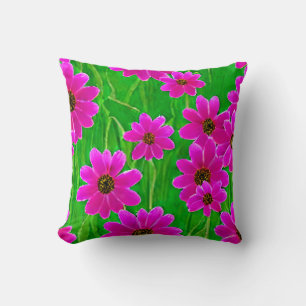 Cojín Decorativo Patrón de flor verde y rosa brillante