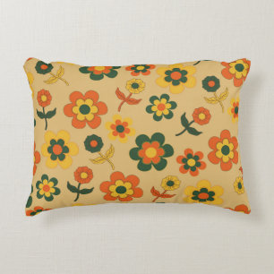 Cojín Decorativo Patrón de flor vintage retro naranja 70s