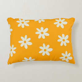 Cojín Decorativo Patrón de flor Y2K del retro blanco amarillo