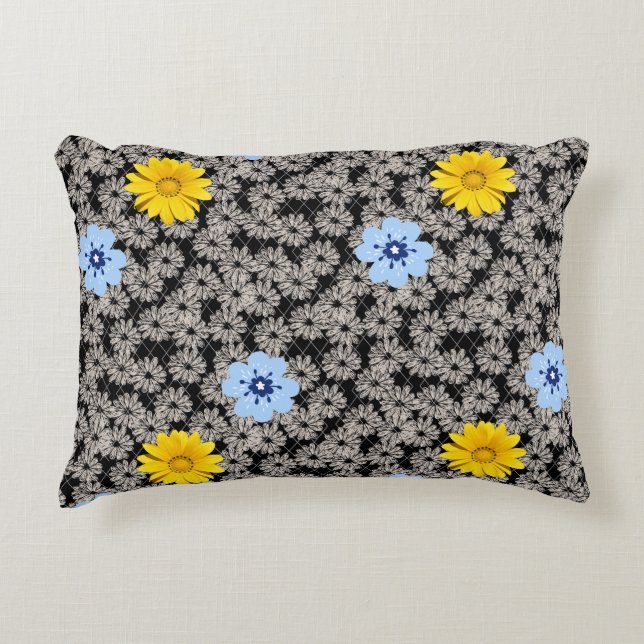 Cojín Decorativo Patrón de flores 19.b. Black BG (Anverso)