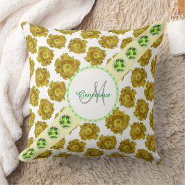 Cojín Decorativo Patrón de flores amarillas, piedras preciosas y pe