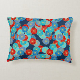 Cojín Decorativo Patrón de flores Art Decó - azul, turquesa y rojo