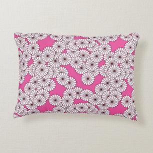 Cojín Decorativo Patrón de flores Art Deco - blanco sobre rosa