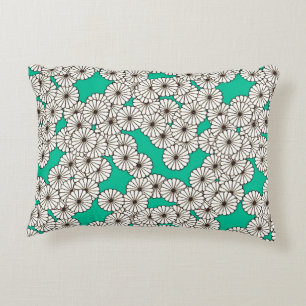Cojín Decorativo Patrón de flores Art Decó - blanco sobre turquesa