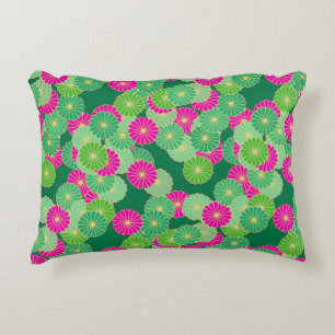 Cojín Decorativo Patrón de flores Art Deco - tonos de verde, fucsia