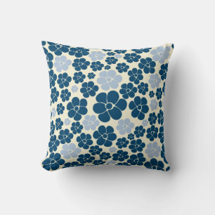 Cojín Decorativo Patrón de flores - azul oscuro, azul claro y crema