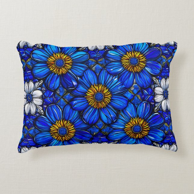 Cojín Decorativo patrón de flores azules (Anverso)