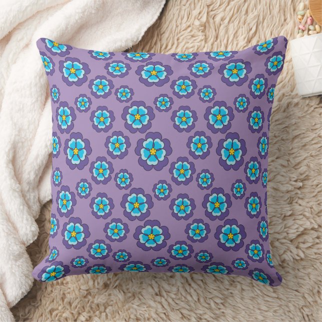 Cojín Decorativo Patrón de flores azules violetas (Manta)