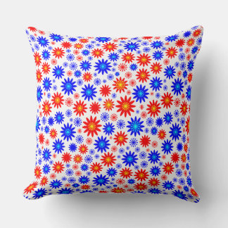 Cojín Decorativo Patrón de flores - Blues con rojo, amarillo y blan