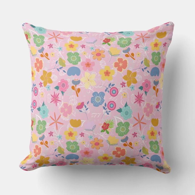 Cojín Decorativo Patrón de flores boho B01.w LPink BG (Anverso)