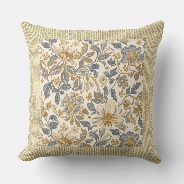 Cojín Decorativo Patrón de flores con fondo rayado único (Anverso)