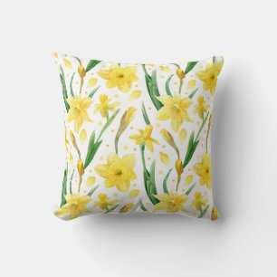 Cojín Decorativo Patrón de flores daffodiales amarillas de primaver