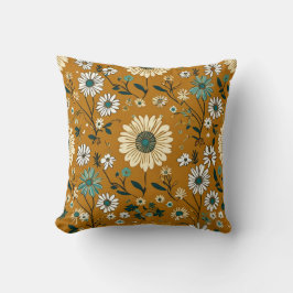 Cojín Decorativo Patrón de flores de mostaza de Boho retro otoño