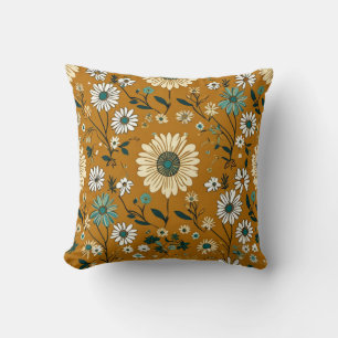 Cojín Decorativo Patrón de flores de mostaza de Boho retro otoño