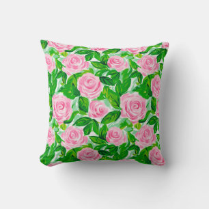 Cojín Decorativo Patrón de flores de rosas rosadas