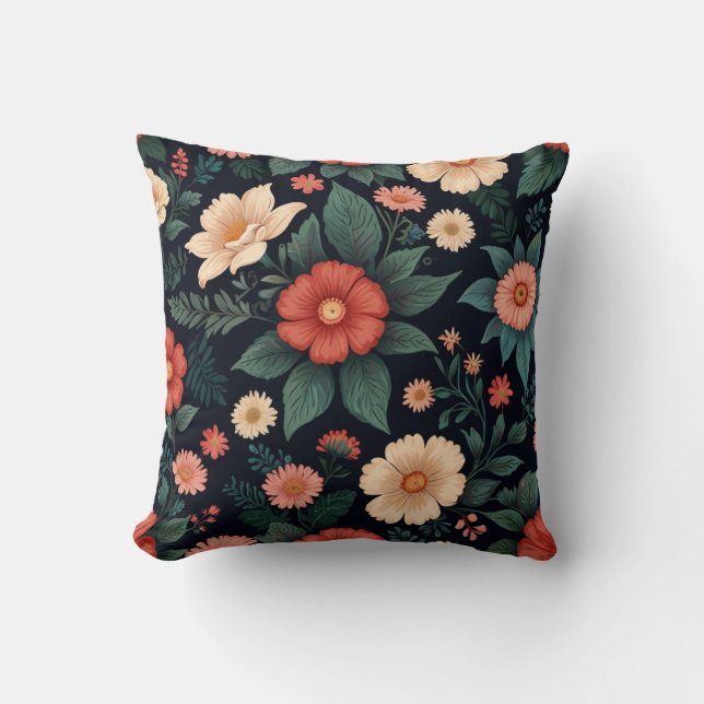 Cojín Decorativo Patrón de flores elegantes (Anverso)