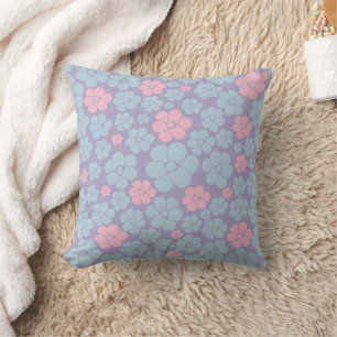 Cojín Decorativo Patrón de flores en azul, lila y rosa