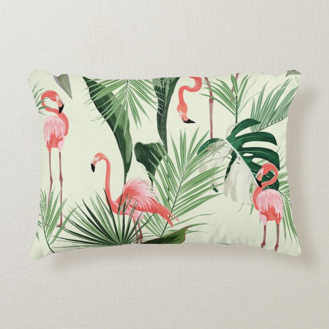 Cojín Decorativo Patrón de flores exóticas Flamingo rosa (Anverso)